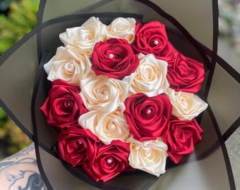 Custom 12 Silk Ribbon Eternal Rose Bouquet, Forever Roses, graduation, birthday