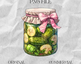 Augurkpot met roze lint png - coquette esthetische clipart, scrapbooking en cadeaus voor augurkliefhebbers coquette, augurk png, Soft Girl Era png