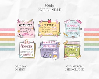 Teacher Notes PNG Bundle: School Digital Designs, Reminders Girly Graphic Png, Teachers Digital Designs, School Bundle png, Groovy Cute PNGs