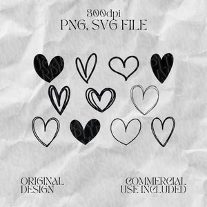 Hearts SVG Bundle, Heart Outline, Solid Heart Cut Files, Love Clipart, Png for Cricut & Silhouette, Love Svg, Solid Heart