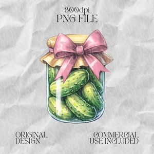Pot de cornichons avec ruban rose PNG - Clipart esthétique coquette, scrapbooking et cadeaux pour les amateurs de cornichons Coquette, Pickle png, Soft Girl Era png