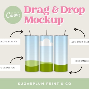 Tumbler Mockup for Canva, Easy Drag & Drop Tumbler Mockup, 20oz Tumbler Mockup, Skinny Customizable Tumbler Mockup, Digital Download