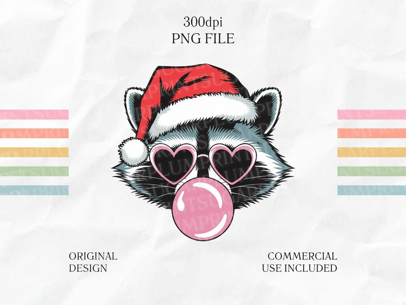Bubble Gum Raccoon Design, Retro Christmas Raccoon, Vintage Cool