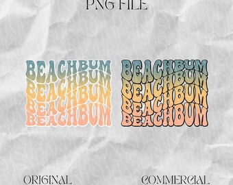 Beach Bum Summer Png, testo ondulato vintage, sublimazione Png estiva retrò, design alla moda, VSCO, stampa estetica carina su design richiesto