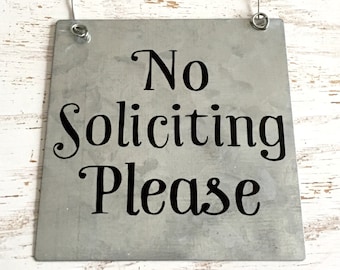 No Soliciting Sign: Galvanized Metal Farmhouse Door Decor