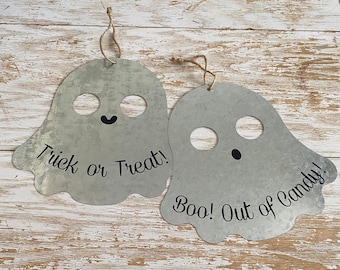 Double Sided Trick or Treat Boo Out of Candy Halloween Ghost Sign No candy No Treats Out of Treats Out of Candy Spooky Fall Autumn Decor