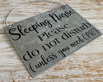 Sleeping Nurse Metal Door Sign: Funny Do Not Disturb Decor