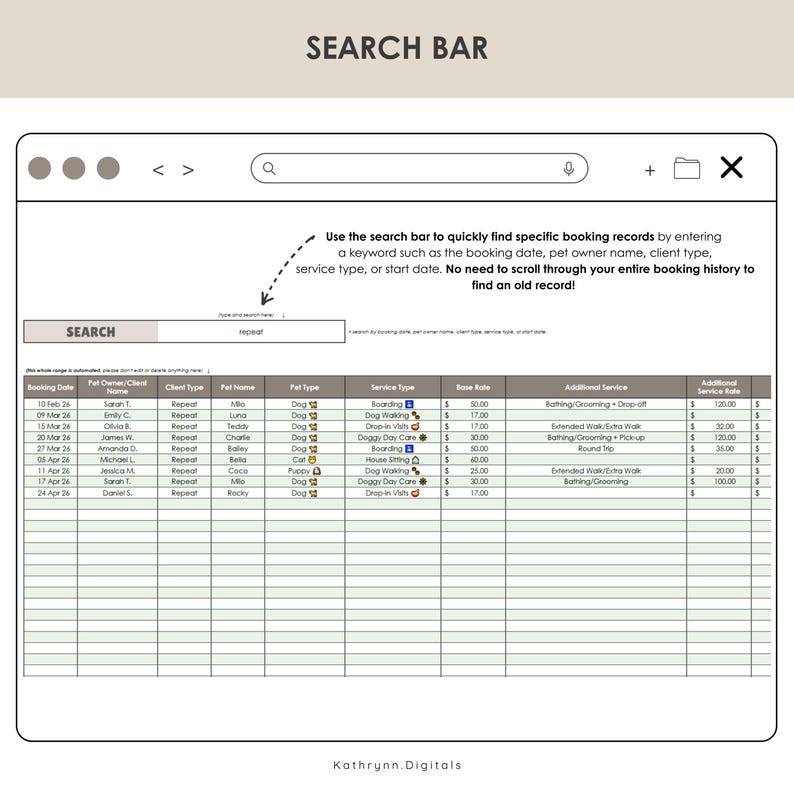Rover Pet Sitting Income Tracker | Pet Sitter Business Spreadsheet ...