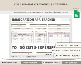 Effortless Immigration Management : Visa, Residency and Citizenship Application Organizer | Track Expenses and Timelines with Ease!