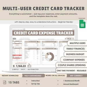 Kreditkarten Expense Tracker | Multi-user, Firma, Geschäft, Familie & Paar Budget Tabelle | Google Sheets Vorlage