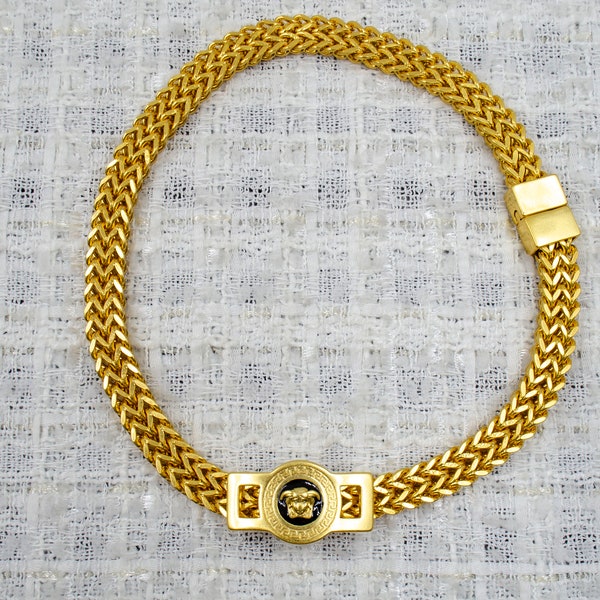 Vintage Versace Gold Metal Braided Chain Necklace