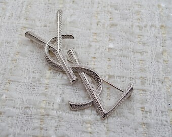 Vintage Saint Laurent YSL plata metal malla broche pin