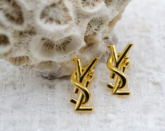 Vintage YSL Initials Metal  Studs Earrings