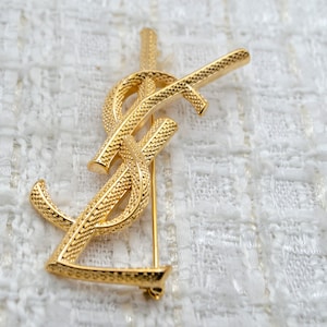 Vintage Saint Laurent YSL Gold Metal Mesh Brooch Pin