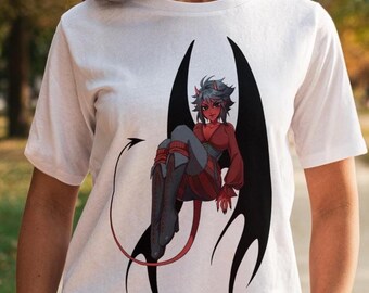 Red Fantasy Devil Graphic Tee 100% Cotton T-Shirt Spooky Halloween