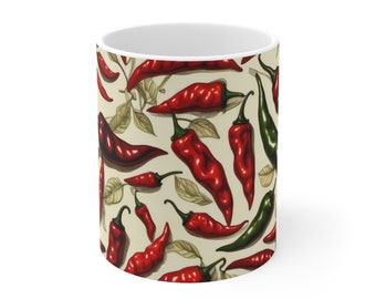 Garden Pepper Ceramic Mug - Botanical Illustration, Nature Inspired Cup, Unique Gift for Gardeners, Art Designed Ceramic Pottery Drinkware