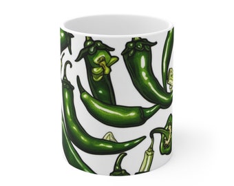 Garden Jalapeno Ceramic Mug - Botanical Illustration, Nature Inspired Cup, Unique Gift for Gardeners, Art Designed Ceramic Pottery Drinkware