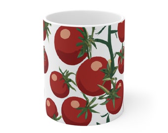 Garden Tomato Ceramic Mug - Botanical Illustration, Nature Inspired Cup, Unique Gift for Gardeners, Art Designed Ceramic Pottery Drinkware