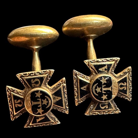 Vintage 10k Alpha Tau Omega Greek Society Fraternity Men’s Shirt Cuff Links 5.3g View 2