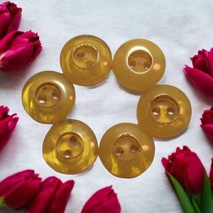 6 Vintage Bakelite Small 7/16&quot;  2 Hole Translucent Marbled Yellow Buttons
