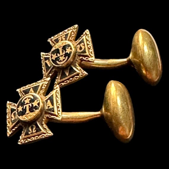 Vintage 10k Alpha Tau Omega Greek Society Fraternity Men’s Shirt Cuff Links 5.3g