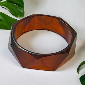 Vintage Wide Hexagonal Bakelite Faceted Tortoise Shell Bangle