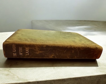 Rare Antique Leather Bound Late 1800s  Lady of the Lake Walter Scott Published H.M. Caldwell Company, New York, 1830 Illustrated Gilt Edges