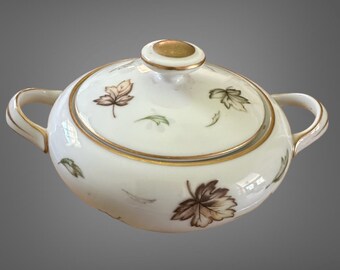 Vintage Harmony House Japan Fine China West Wind Lidded Sugar Bowl Falling Leaves and Gold Trim