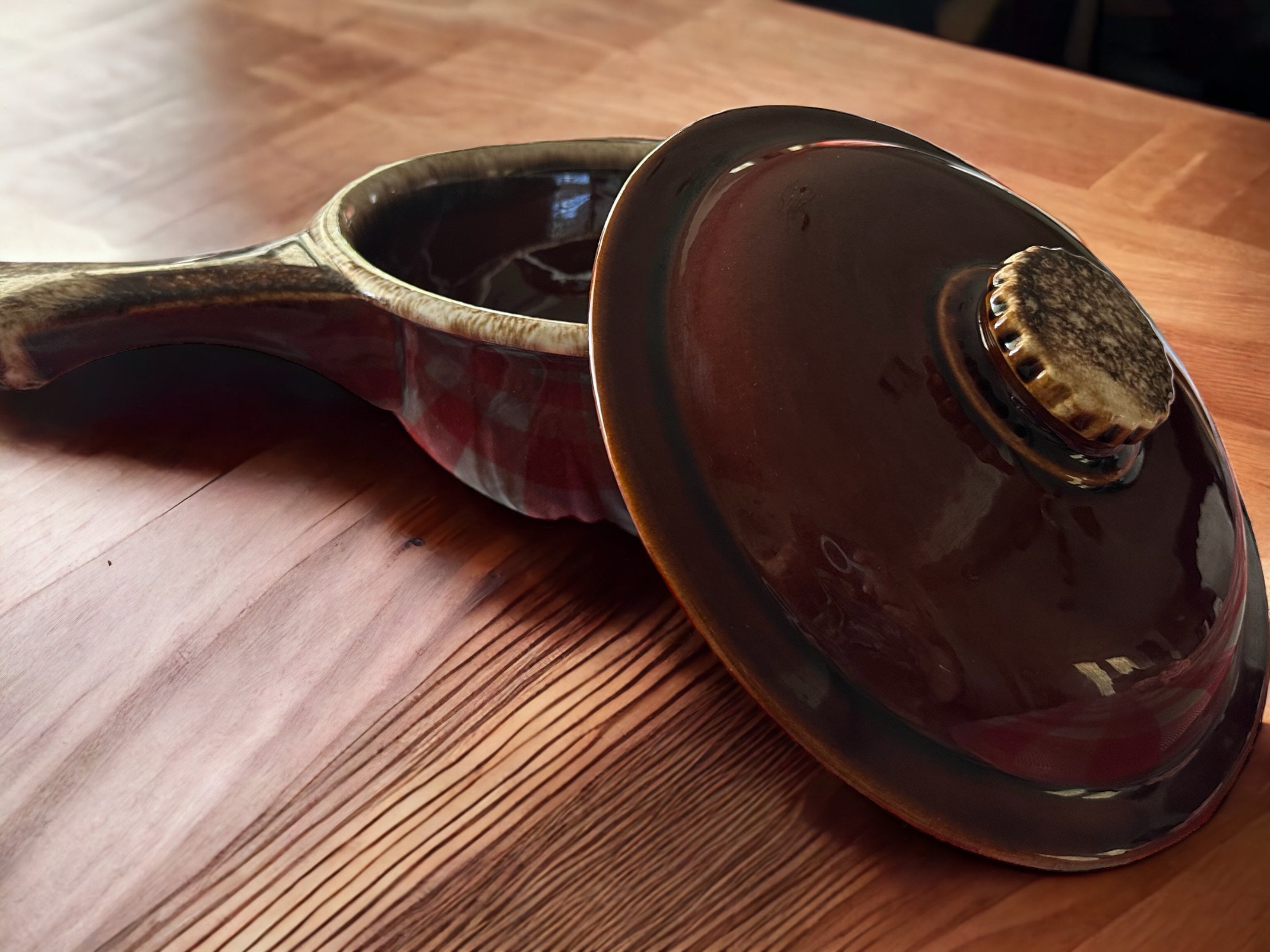 Vintage HULL Pottery Oven Proof USA Brown Drip Glaze Casserole Etsy