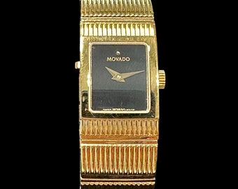 Montre-bracelet Movado vintage pour femme, or noir, concerto 88 A1 1401, cristal de saphir