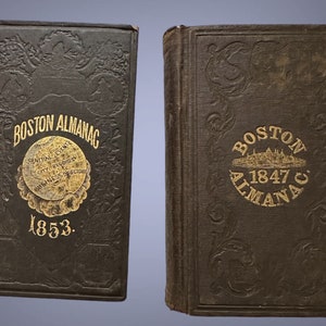 Almanaque de Boston antigo de 1847 e 1853 encadernado por Dickinson vendido individualmente