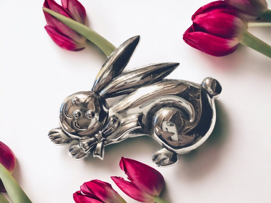 Silver Rabbit Pin Large Silver Plated Smiling Rabbit Pin or Pendant by Best - Etsy
