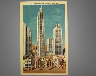 Vintagevykort från 1940-talet med New York City Rockefeller Center på linne, opostat. #108