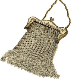 Antique French FM Modele Depose Silver Enameled Mesh Coin Purse