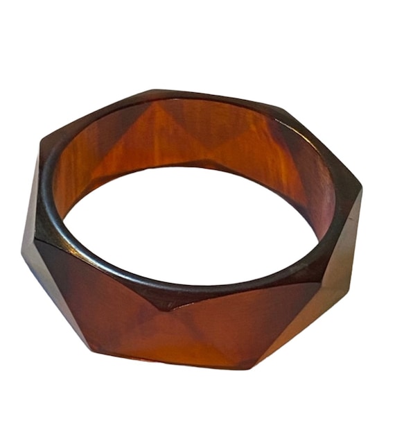 Vintage Wide Hexagonal Bakelite Faceted Tortoise … - image 7