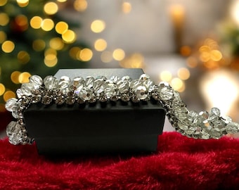 Vintage 1950’s MCM Grey Aurora Borealis Crystal and Rhinestone Bracelet. 7 1/2 inches Rhodium Plated and Safety Chain Woman’s Cha Cha Style