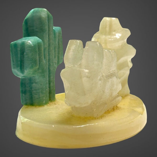 Vintage Donkey Cactus Man Stone Hand Carved Onyx Alabaster Figurine Burro Sombrero Southwestern Mexico