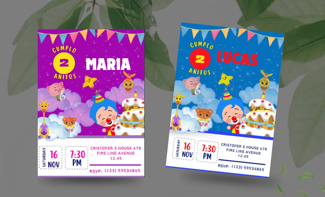 Plim Plim Invitation Template, Editable Invitation, Digital Birthday
