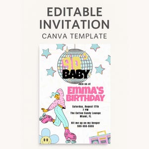 90s Birthday Party Invitation | Editable Canva Template | Neon Retro 90s Party | Instant Download