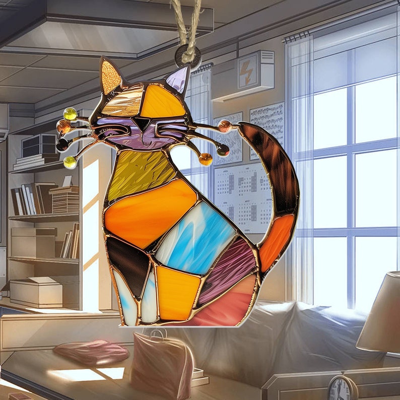 Cat Stained Glass Suncatcher Acrylic Hanging, Cat Lover Gift, Cat Home ...