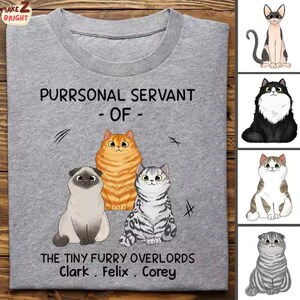 Cat Lovers - Purrsonal Servant Of Cartoon Sitting Cats - Personalized Unisex T-shirt, Cat Owner Gift, Cat Lover Shirt, Custom Cat Gift