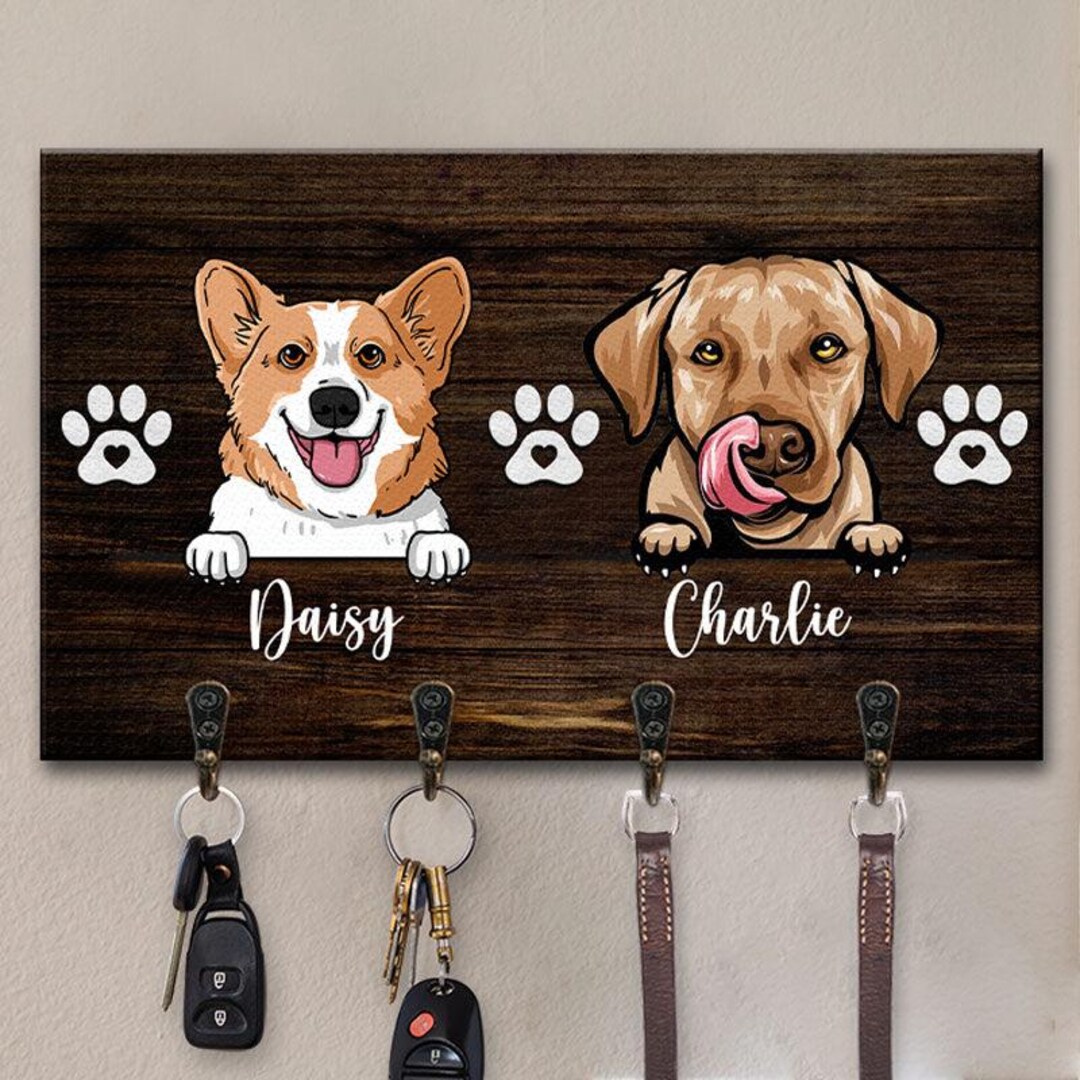 Personalized Dog Key Holder With Name – Custom Pet Wall Hook, Wooden ...