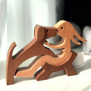 Makezbright Wooden Pet Carvings, Home Decor Sculpture, Handmade Wooden Woman and Dog Figurines, Wooden Dog Statues-Home Decor for Dog Lovers