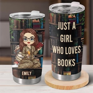 Personalized Book Lover Tumbler, Bookshelf Stainless Steel 20oz Travel Cup