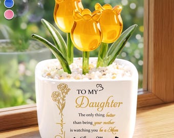 Tulipán de cristal personalizado, regalo de mamá para hija, recuerdo floral eterno, regalo para madre e hija, decoración para cumpleaños y Día de la Madre.