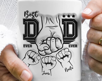 3D Inflated Effect Printed Dad Mug, Fathers Day Mug, Gift for Dad, Dad with Kids Names, Father's Day Gift 2024, New Dad Gift, Mug For Dad