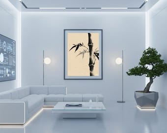 Japanese Bamboo Art Print: Sumi-e Ink Wash, Minimalist Zen Decor (Digital Download