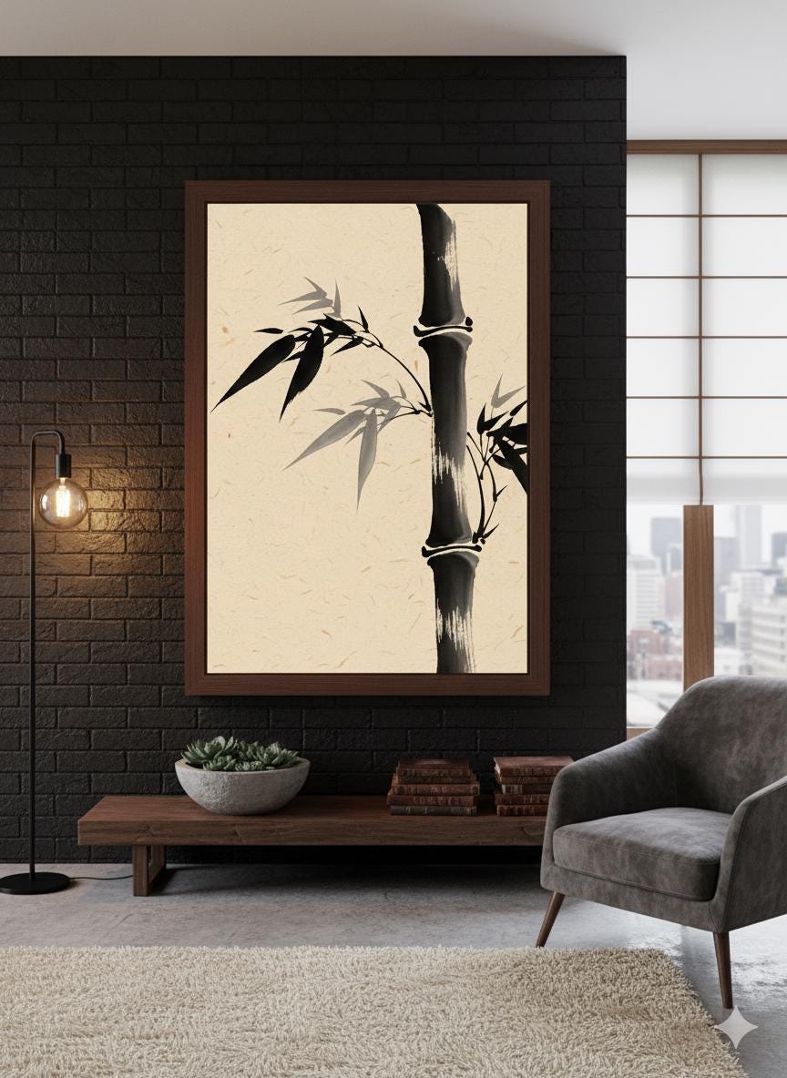 Japanese Bamboo Art Print: Sumi-e Ink Wash, Minimalist Zen Decor ...