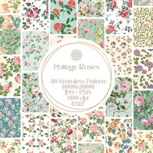 Vintage Cottage Roses papel digital sin costuras Shabby Chic paquete de papel imprimible Ditsy Roses Scrapbook papel Collage hoja diario basura