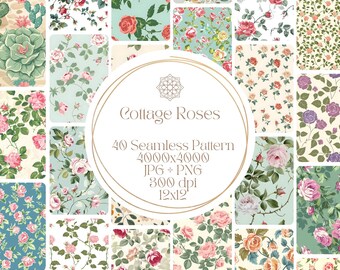 Papel digital Vintage Cottage Roses: Patrones sin costuras de estilo shabby chic (JPG + PNG)